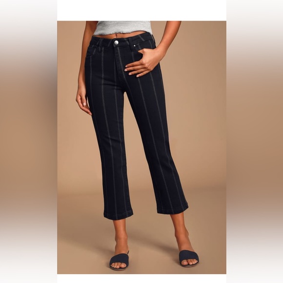 Lulus Accacia Black Striped High-Waisted Cropped Jeans - Picture 3 of 8